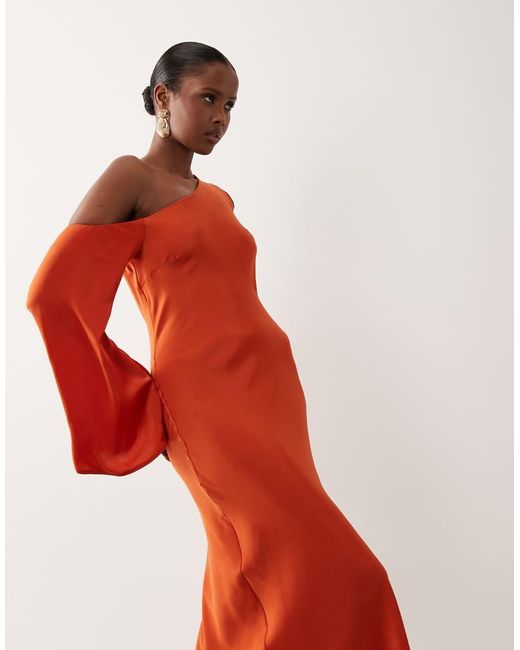 ASOS Red Fallen Shoulder Long Sleeve Column Maxi Dress
