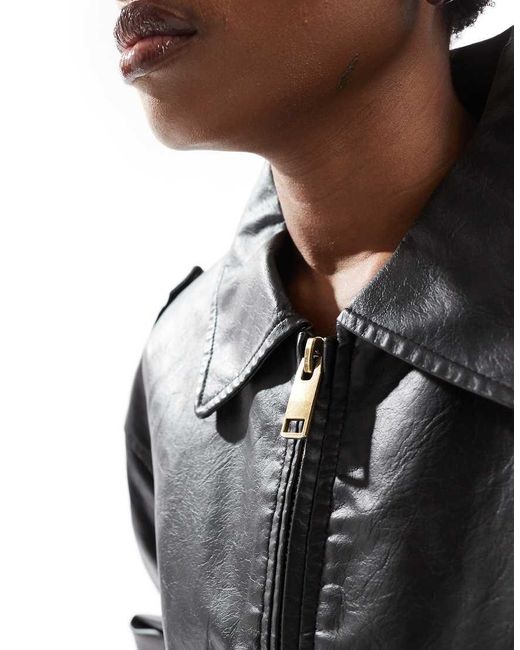 Lioness Black Boxy Leather Look Bomber Jacket