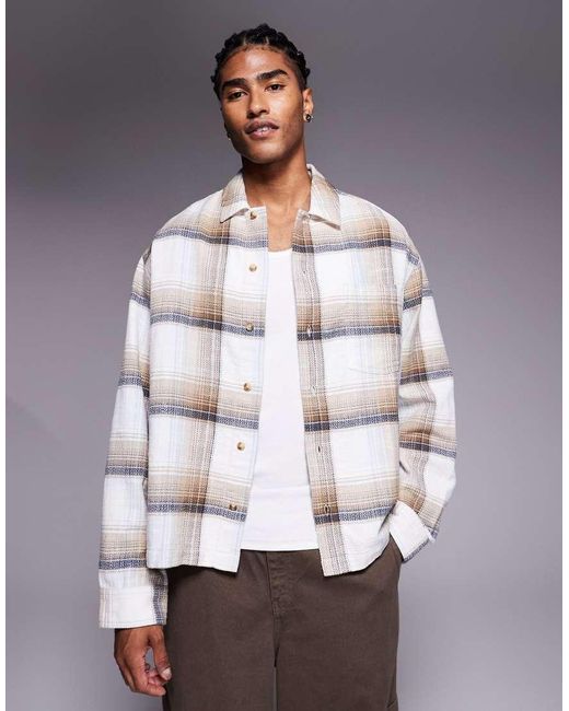 ASOS Gray Boxy Checked Overshirt for men