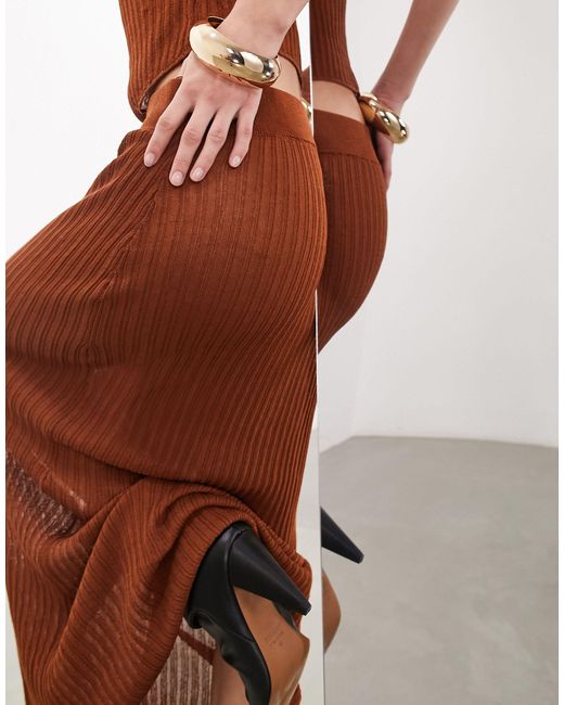 ASOS Brown Fine Knit Sheer Maxi Skirt