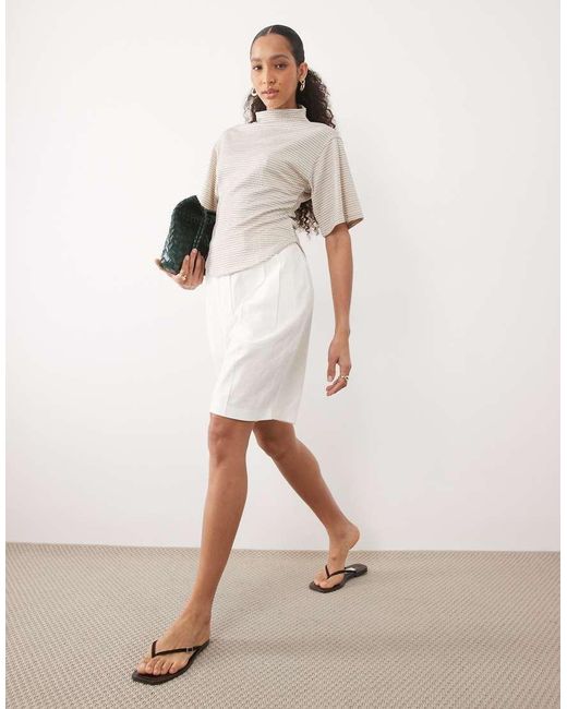 ASOS Natural Short Sleeve Top With High Neck