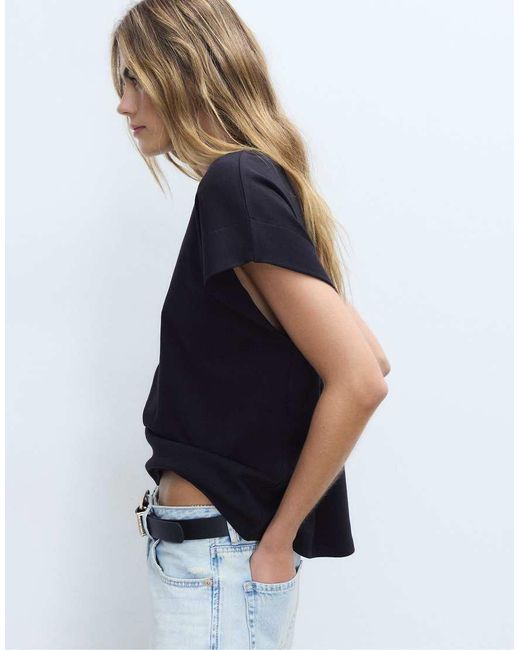 Stradivarius Blue B06 Basic Dropped-Shoulder T-Shirt