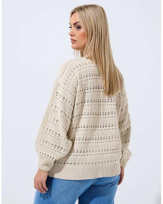 Yours Clothing Natural Crochet Balloon Sleeve Cardigan