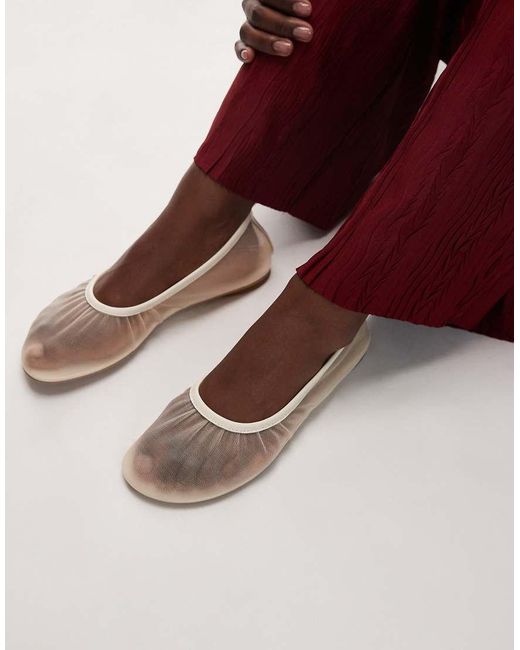 & Other Stories Brown Real Leather Trimmed Mesh Ballet Flats