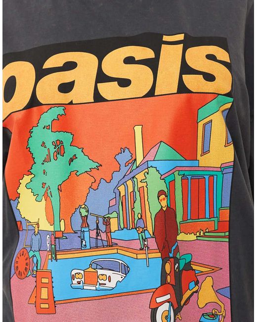 Camiseta Lavado Extragrande Con Estampado Gráfico Con Licencia De Oasis De Asos Design Curve ASOS de color Gray