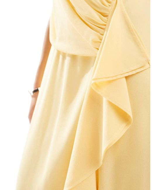TFNC London Metallic Bridesmaid Wrap Front Chiffon Maxi Dress With Frill Detail And Split