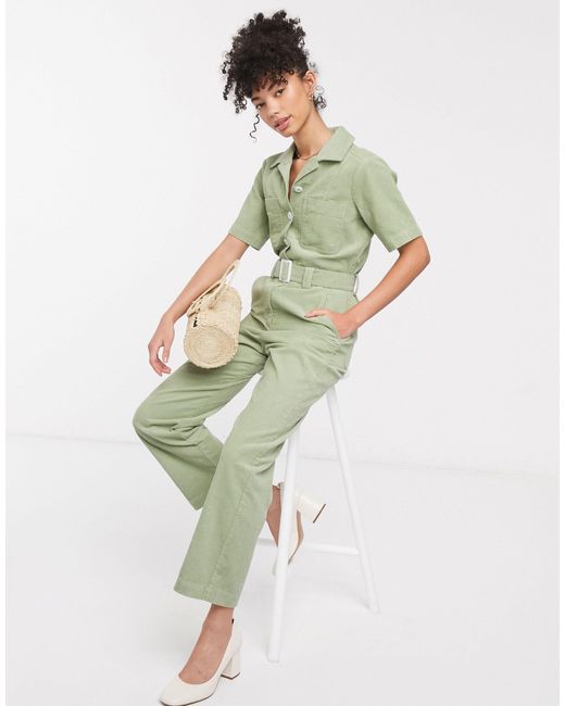 & Other Stories Green Wide Leg Cord Utility Jumpsuit