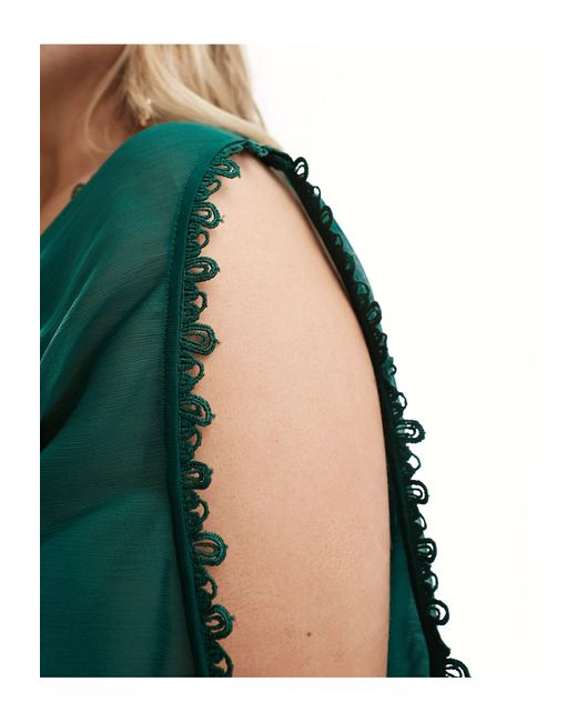 Asos design curve - robe courte à volants et épaules nues avec empiècements en dentelle ASOS en coloris Green