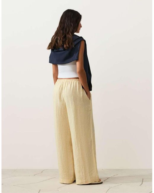 Oysho Natural 100% Linen Straight-Leg Trousers With Seam Detail