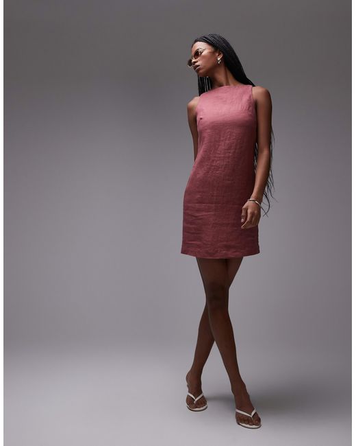 & Other Stories Linen Mini Dress With Boat Neck in Red | Lyst