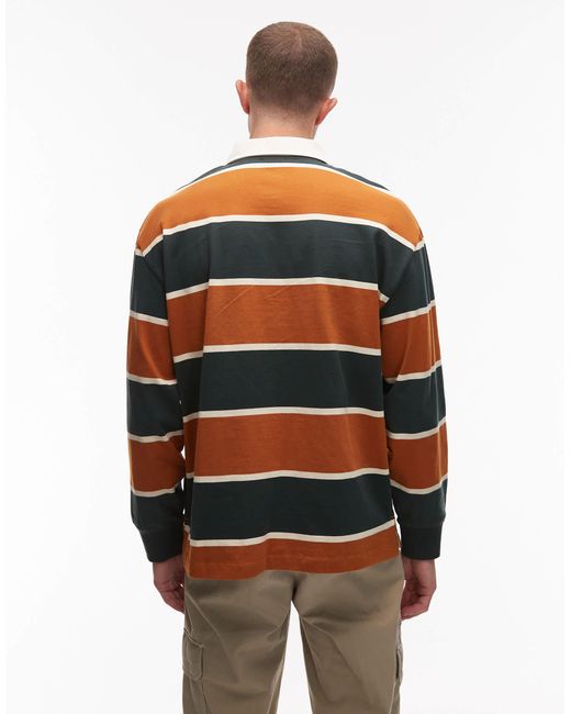 Timberland Green Contrast Stripe Rugby Polo Shirt for men