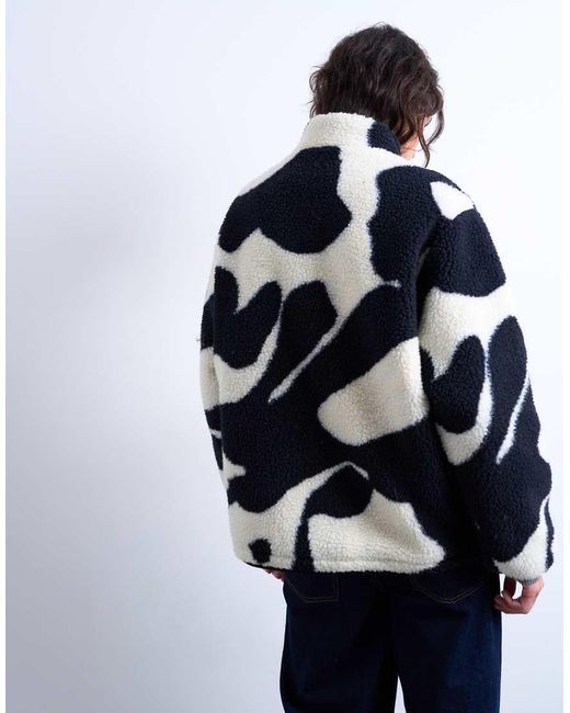 TOPSHOP Fleece Jack Van Borg Met-Witte Koeienprint in het Blue