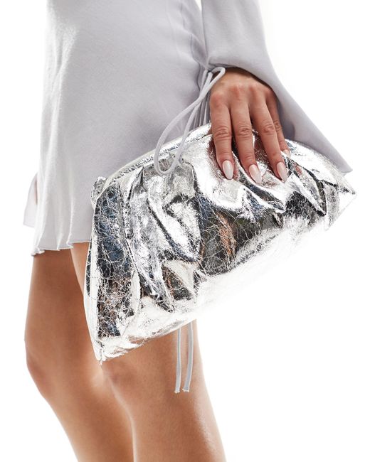 True Decadence White Metallic Clutch Bag