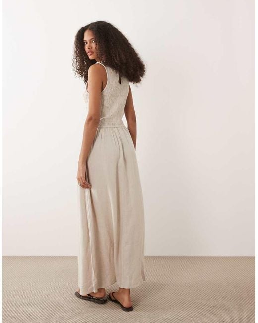 River Island Natural Linen Look Shirred Midi Dress