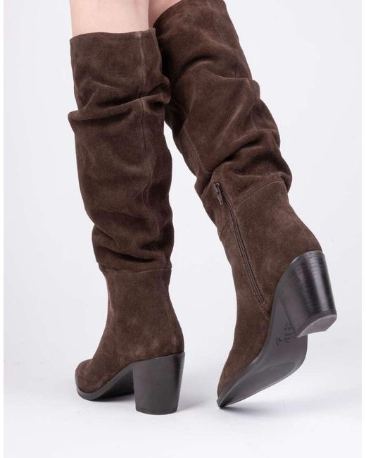 OFF THE HOOK Brown Muswell Suede Leather Slouchy Knee-High Block Heel Boots