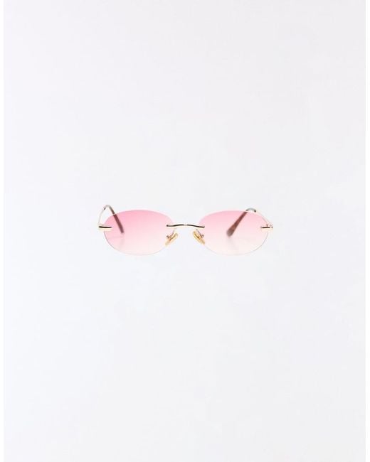 Bershka Brown Rimless Oval Sunglasses