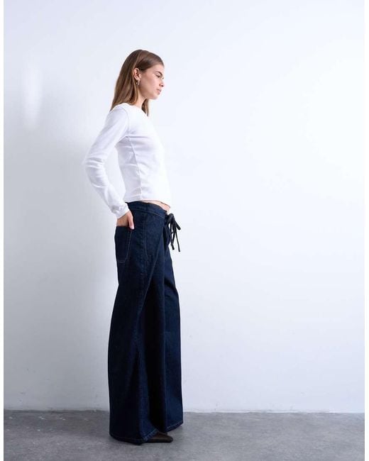 TOPSHOP White Deep Pleated Tie Front Jean