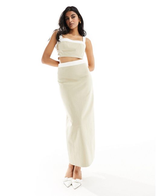 4th & Reckless White Linen Look Contrast Trim Column Maxi Skirt Co-ord