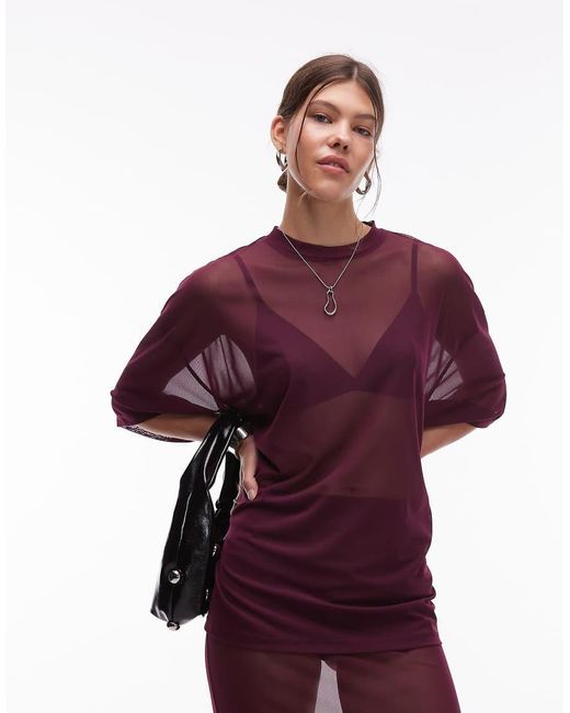 ASOS Oversized T-Shirt Van Doorschijnende Mesh in het Red