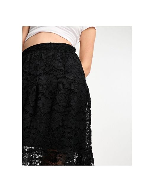 Miss Selfridge Black Lace Tiered Maxi Skirt