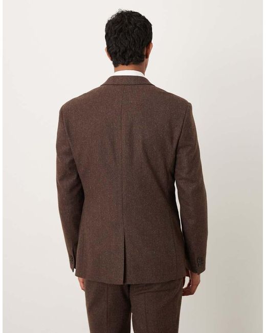 Chaqueta De Traje De Corte Slim Con Patrón De Espiga De Tejido Con Lana De ASOS de hombre de color Brown