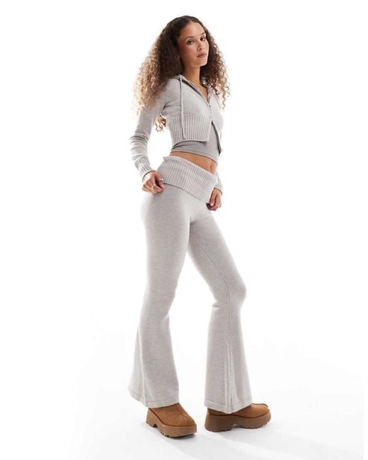 Lioness White Knit Foldover Waist Flared Trousers Co-ord