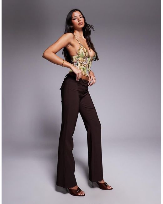 Tiger Mist Gray Kittie Low Waisted Tailored Button Detail Flared Trouser