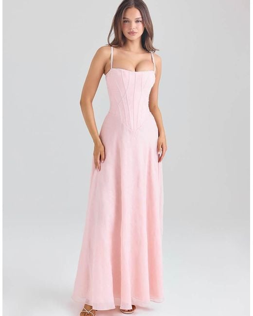 House Of Cb Pink Esme Blush Chiffon Maxi Dress