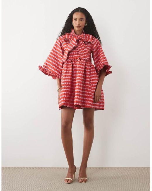 Sister Jane Red Clara Cherry Jacquard Oversized Bow Detail Mini Dress