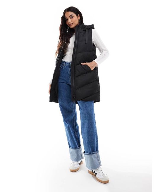 Gilet Taglio Lungo Imbottito Con Cappuccio di Threadbare in Blue
