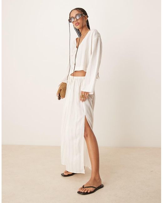 Falda Playera Con Rayas Monocromáticas De Mezcla De Lino Belle De -Blanco ASOS de color Natural