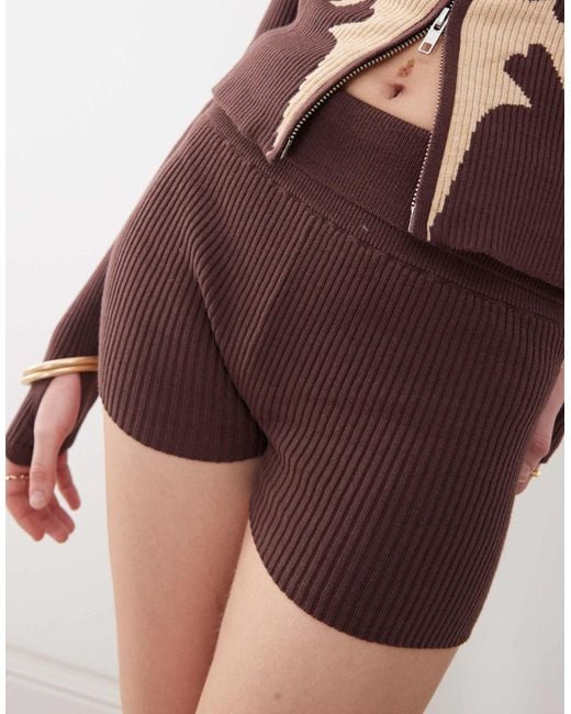 The Kript Brown Cow Print Micro Mini Knit Shorts