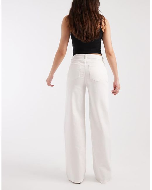 Pieces White Silke Mid Waisted Wide Leg Jeans