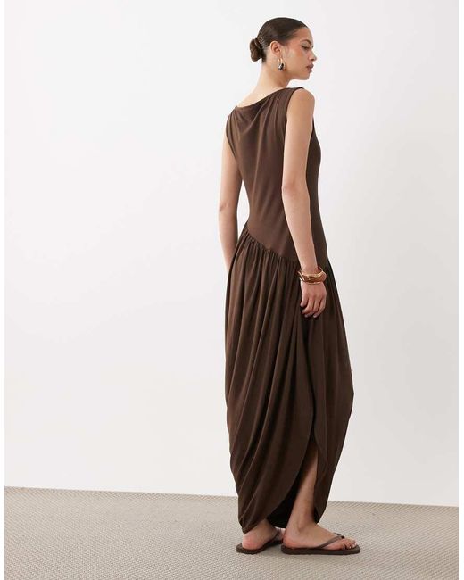 ASOS Natural Soft Touch Jersey Drape Detail Midi Dress