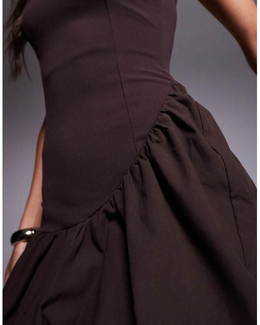 ASOS Gray Scuba Asymmetric Bandeau Mini Dress With Puffball Skirt