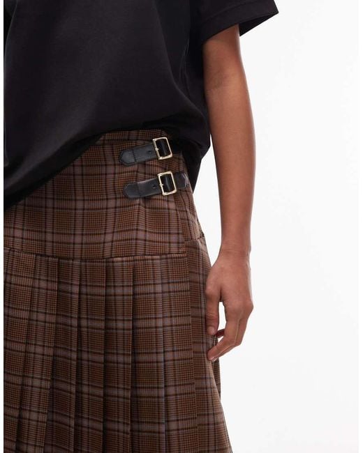 ASOS Multicolor Buckle Detail Pleated Kilt Midi Skirt
