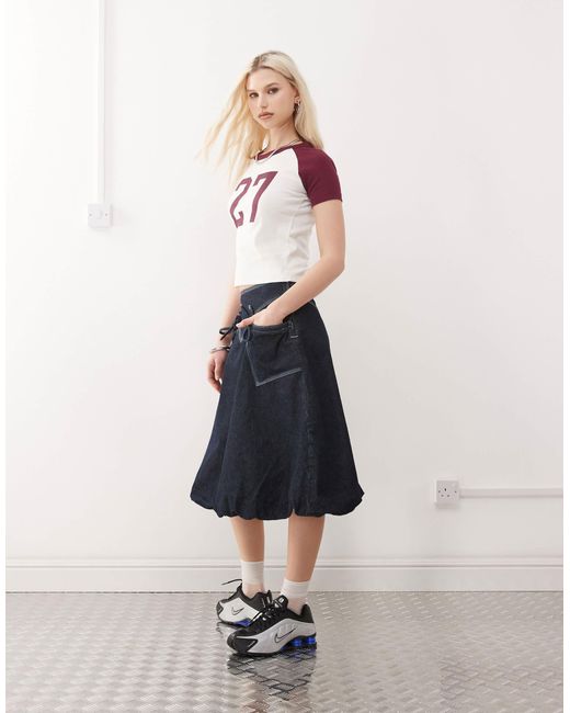 Collusion Red Bubble Hem Midi Skirt