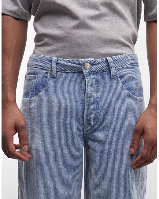 Liquor N Poker Blue baggy Corduroy Jeans With Back Pocket Logo Embroidery Co-ord for men