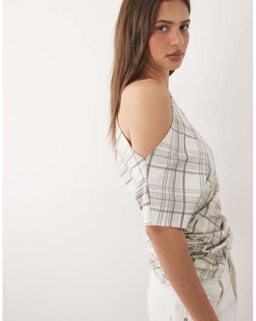 ASOS White Fallen Shoulder Cinched Waist Top