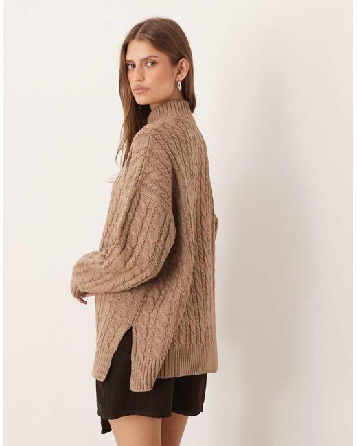 Pretty Lavish Natural Cable Knit Half Zip Neck Jumper