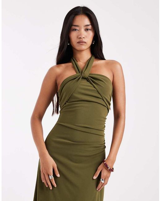 Six Stories Green Bridesmaids Stretch Halter Neck Maxi Dress