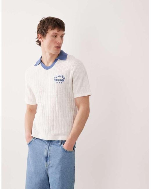 Abercrombie & Fitch White Contrast Collar Knit Polo for men