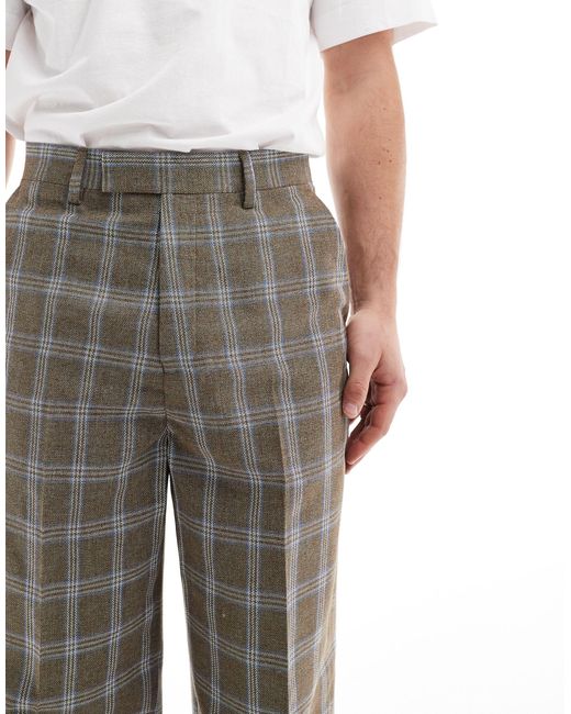 ASOS Gray Smart Wide Leg Check Trousers for men