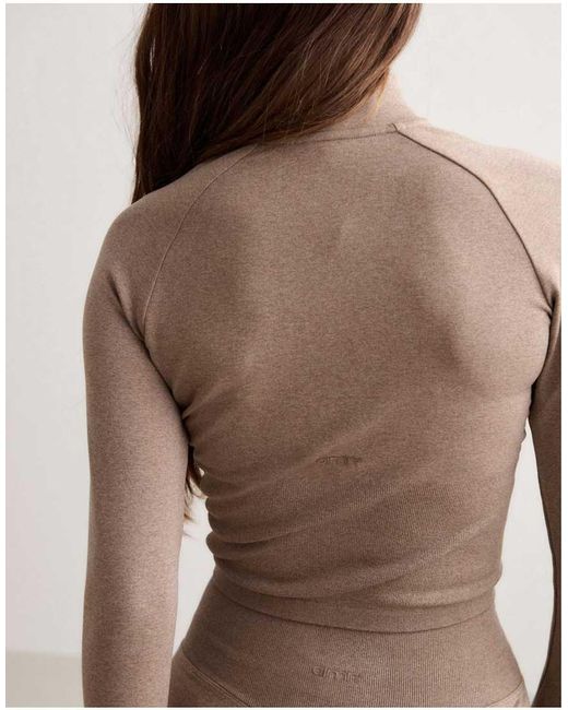 Aim'n Brown Espresso Melange Shape Seamless Zip Jacket