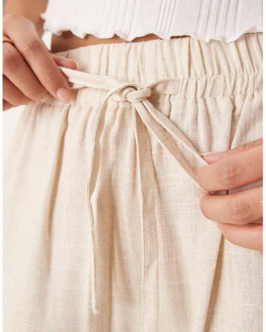 ASOS Natural Asos Design Petite Pull On Trousers With Linen