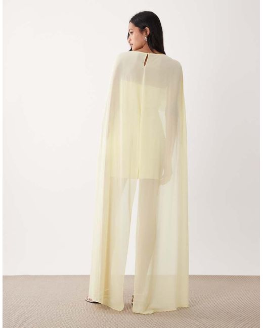 TFNC London Natural Satin Mini Dress With Mesh Cape And Skirt