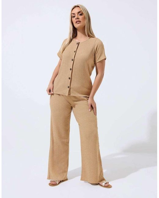 Yours Clothing Natural Crinkle Short Sleeve Top