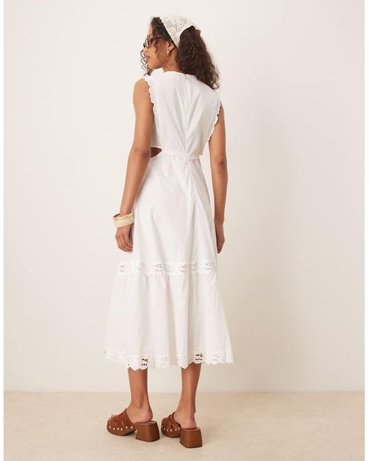 Mango Natural Embroidered Midi Dress With Cut Out Side Detail