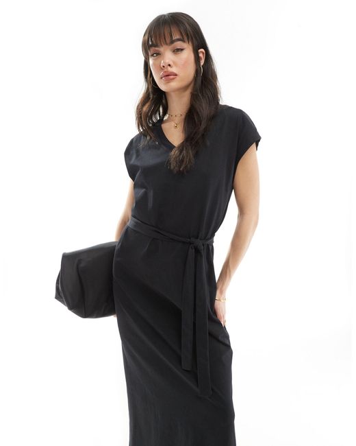 SELECTED Black Femme V Neck Maxi Jersey Dress