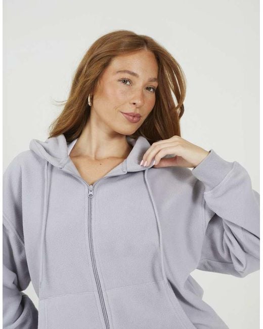 Brave Soul White Zip Through Polar Fleece Hoodie